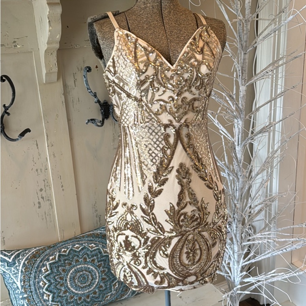 Brand New Gold sequin cocktail dress size S